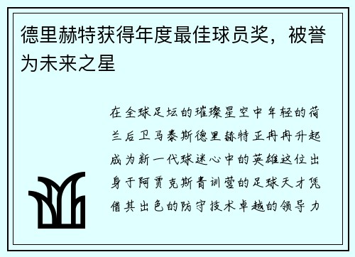 德里赫特获得年度最佳球员奖，被誉为未来之星
